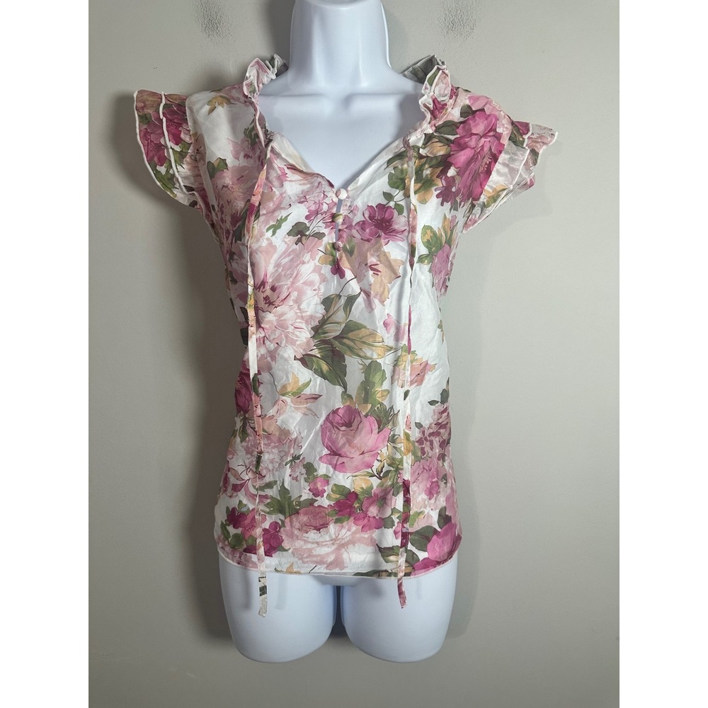 Bailey/44 Anthropologie Size XL Floral Ruffle Cap Sleeve Top Lyocell NWOT